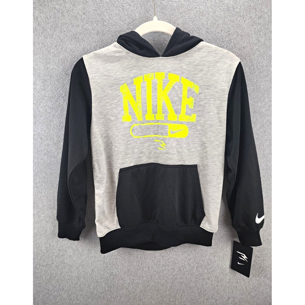Nike 3BRAND Boys Pullover Fleece Hoodie Grey Heather/Black Logo Size M